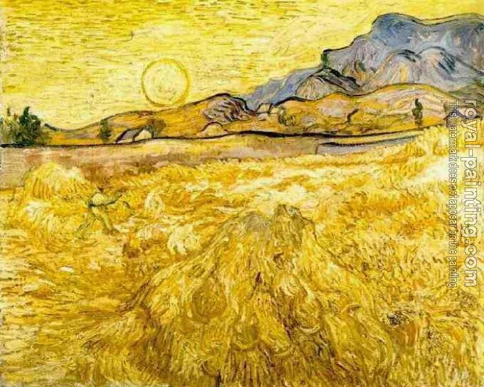 Vincent Van Gogh : Wheat Field with Reaper and Sun
